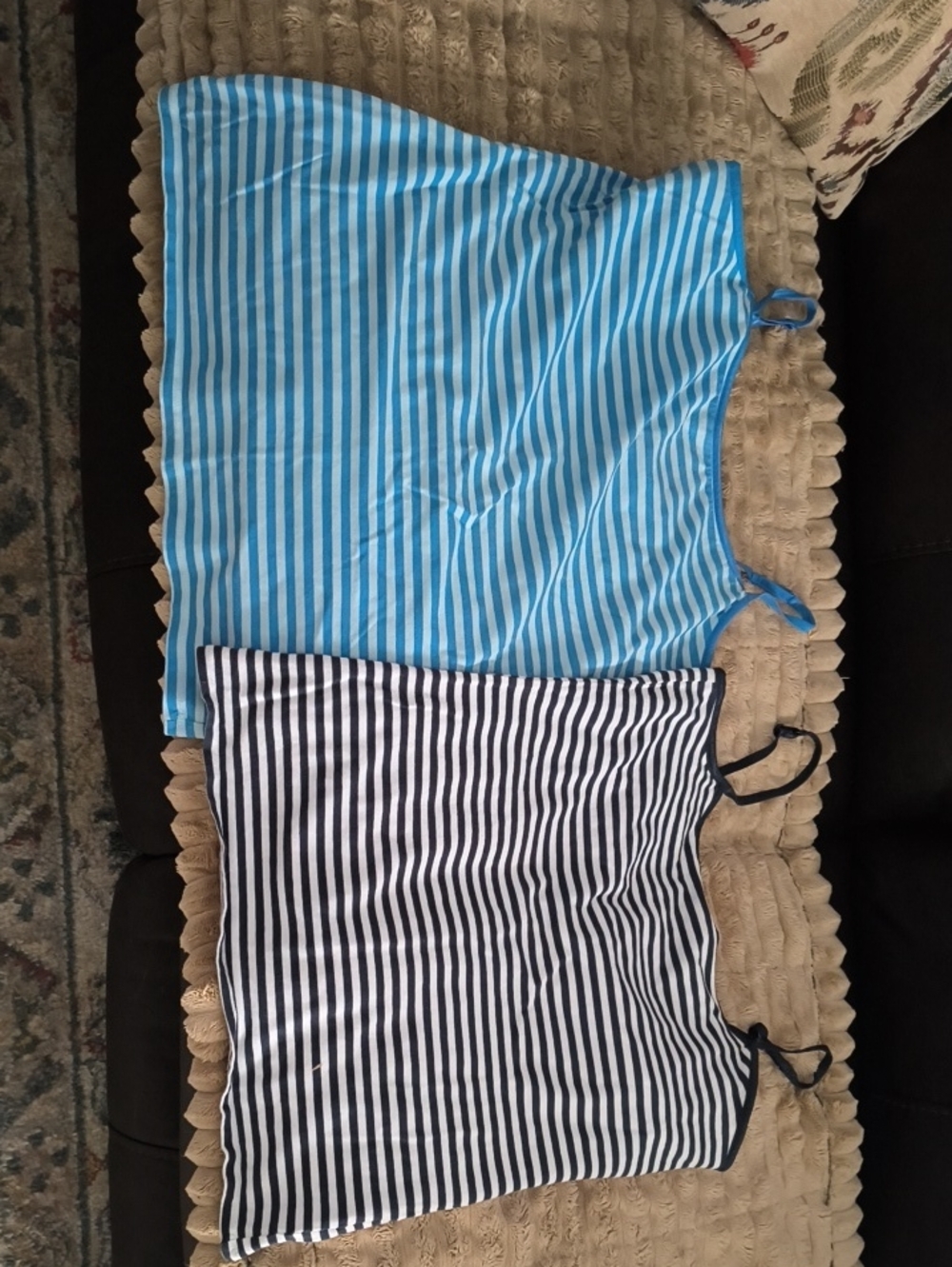 SO Women's Blue & Black White Striped Tank Tops